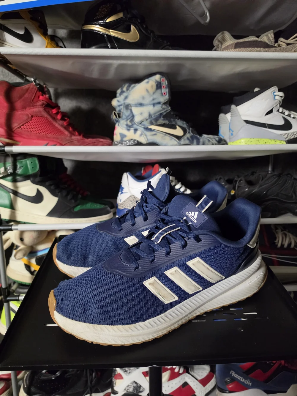 🔥 adidas Cloudfoam Men Size 14 Navy and White Athletic Running Shoes